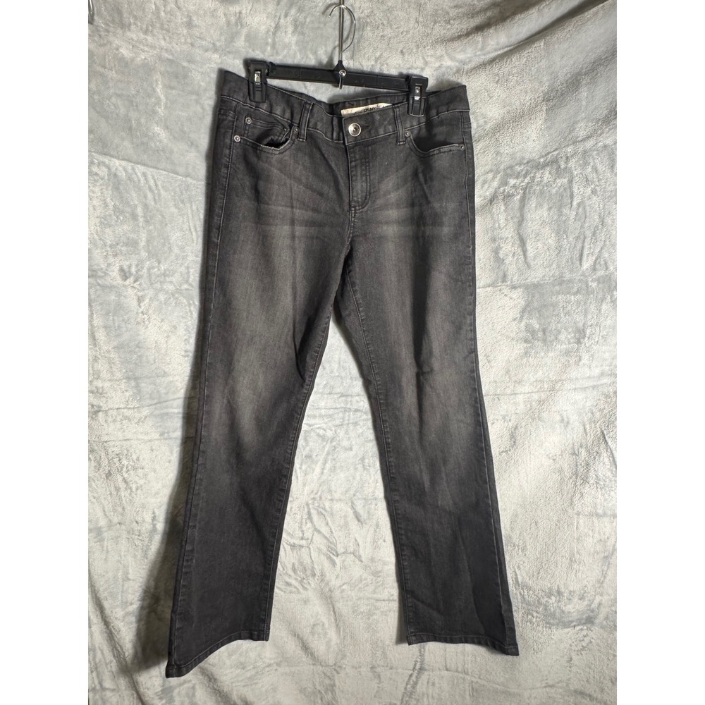 DKNY Jeans Womens Charcoal Gray‎ Straight Leg Denim Pants Whiskered Size 14